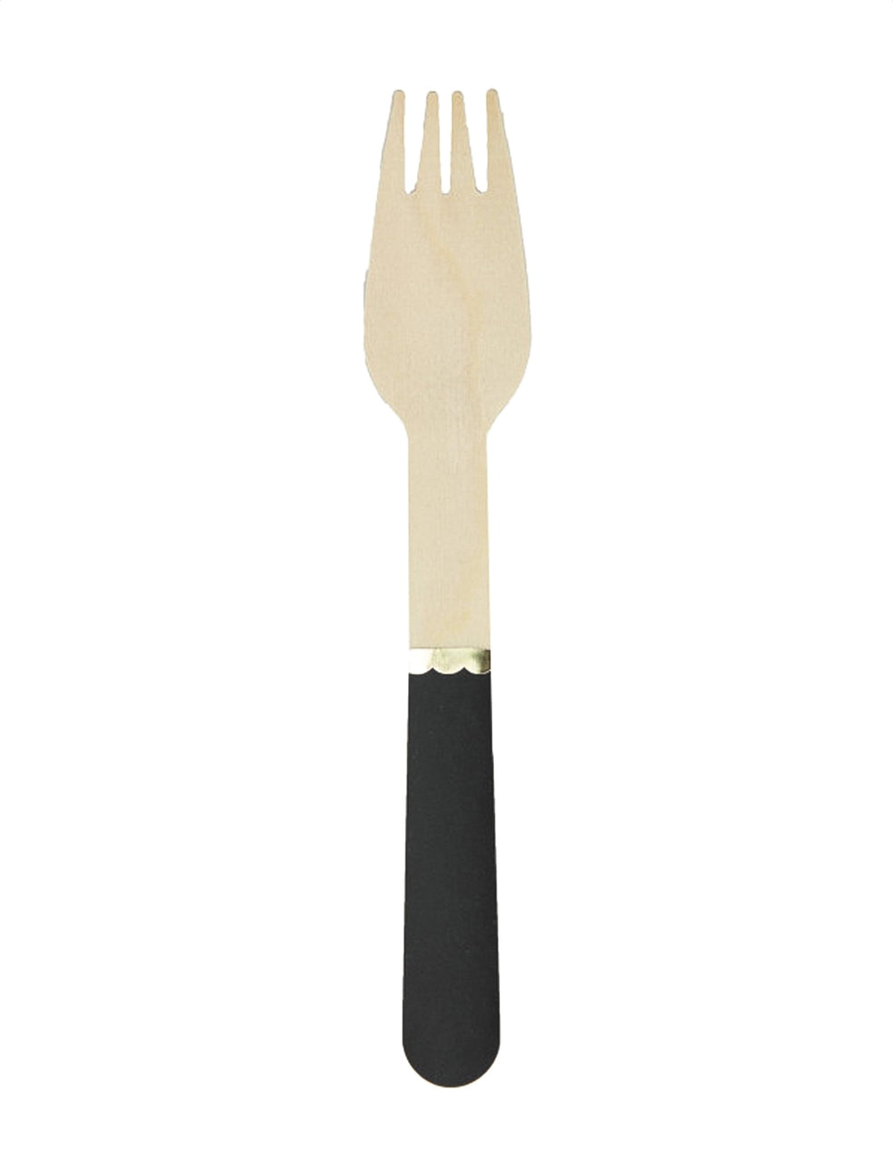 Petites fourchettes en bois pour fête noires avec liseré doré