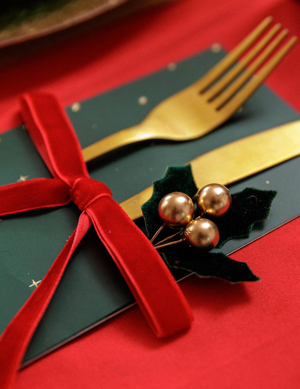 8 porta-talheres Feliz Natal atemporal verde inglês e dourado 10 x 20 cm