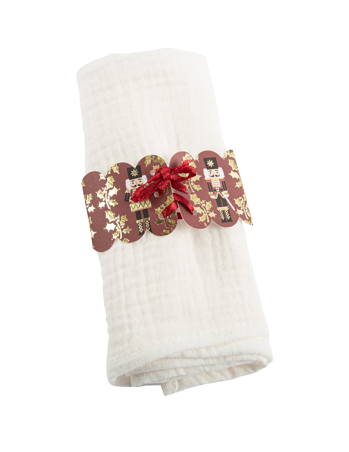 Rond de serviette casse-noisette pour décoration de table avec ruban satin rouge