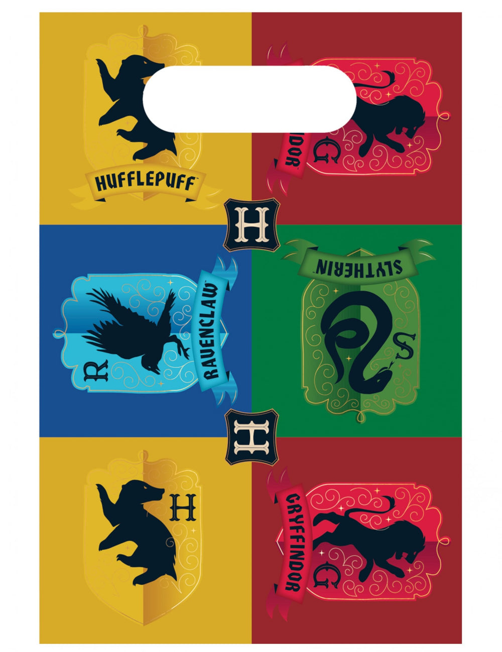 Sachets en plastique Poudlard Harry Potter pour fête multicolores avec blasons des quatre maisons