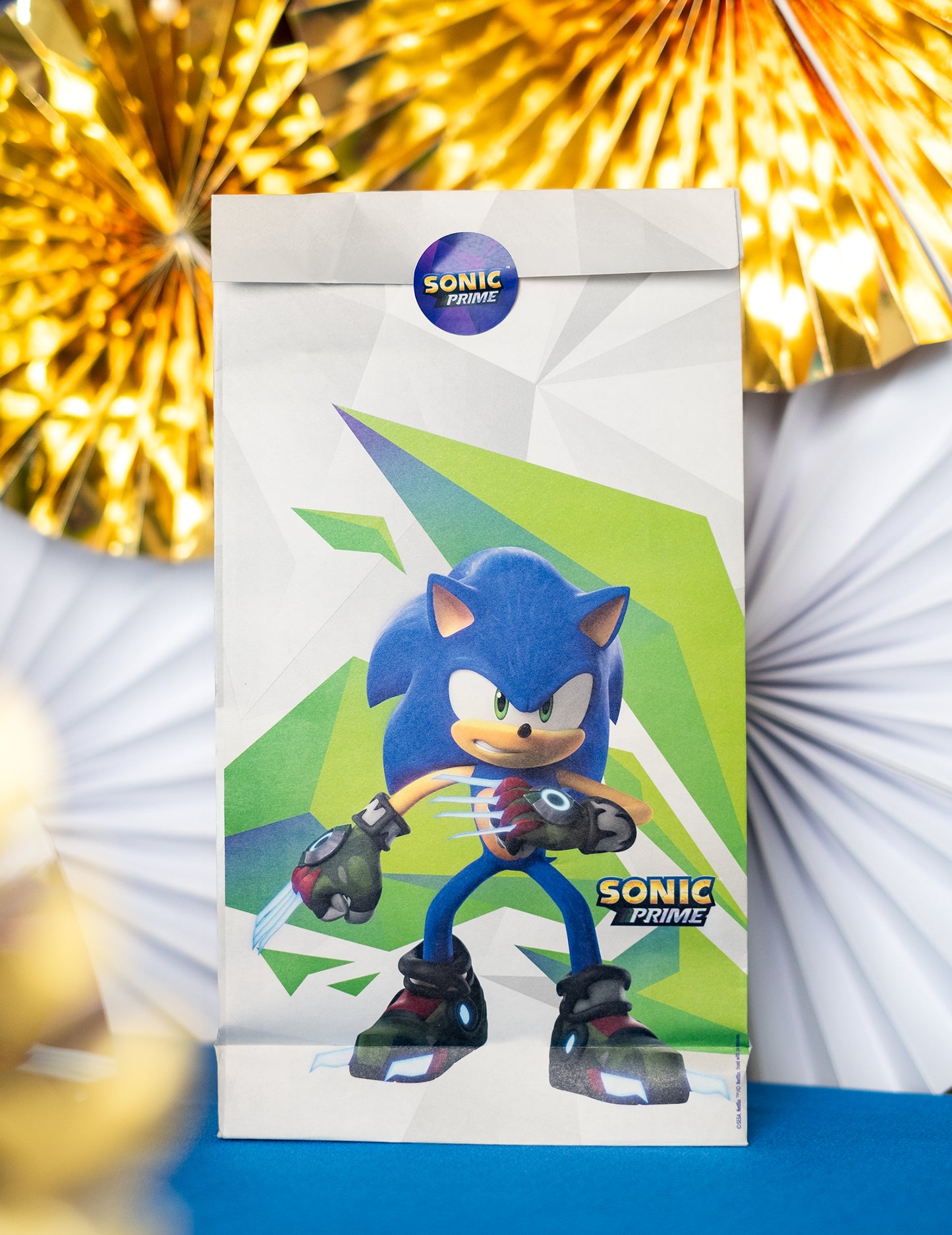 Vue de face des sacs cadeaux Sonic Prime