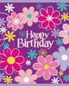 Sacs de fête Happy Birthday fleurs pour cadeaux violet avec motifs floraux multicolores