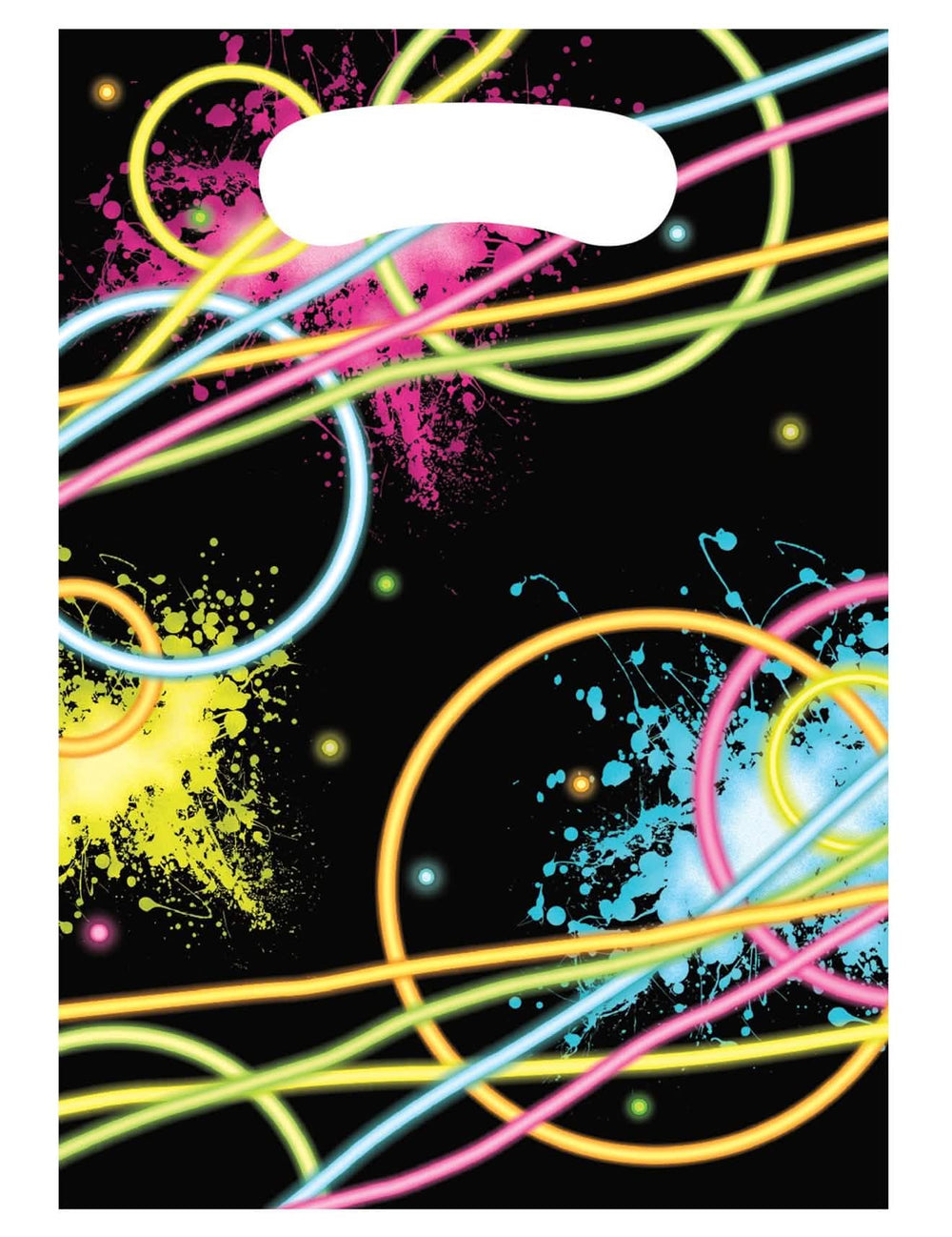 sacos de prenda de plástico Glow Party para festa preto com motivos néon multicoloridos