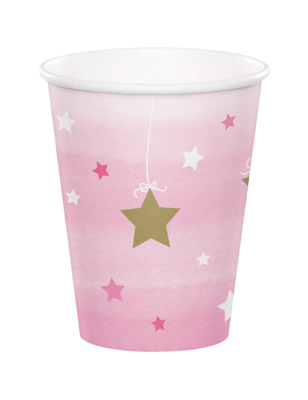Copos de cartão One Little Star para criança cor de rosa com estrelas douradas