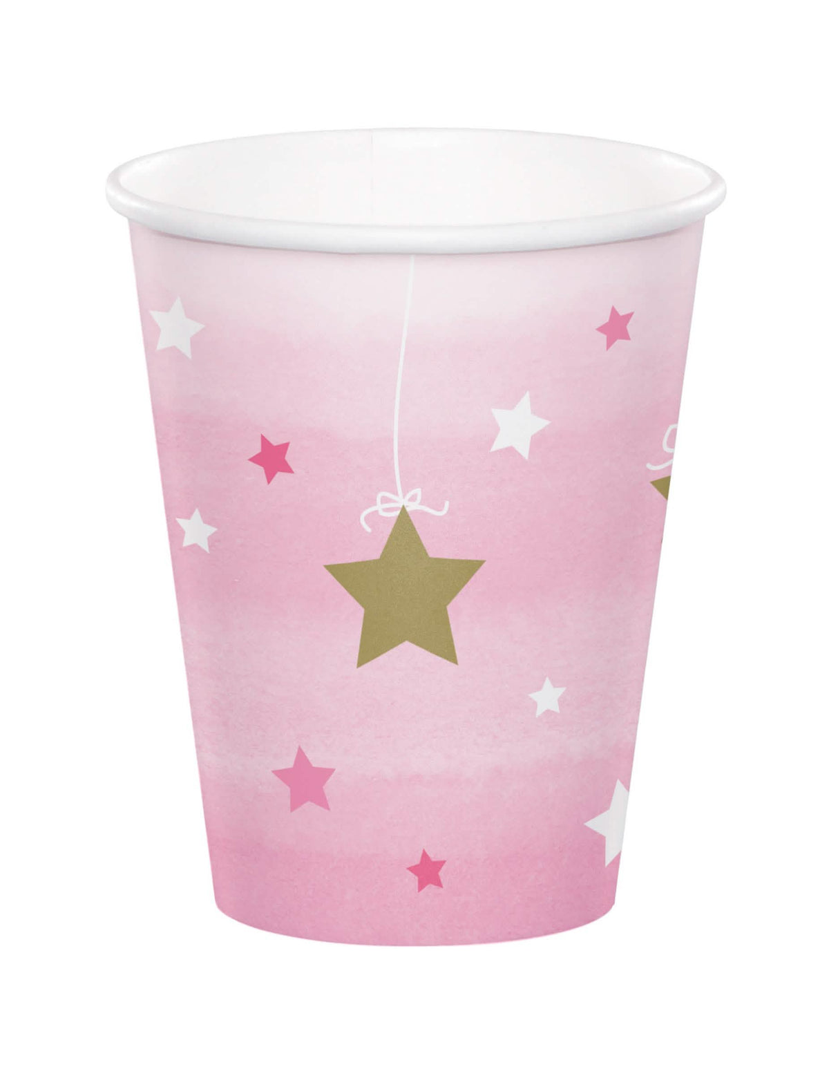 Copos de cartão One Little Star para criança cor de rosa com estrelas douradas