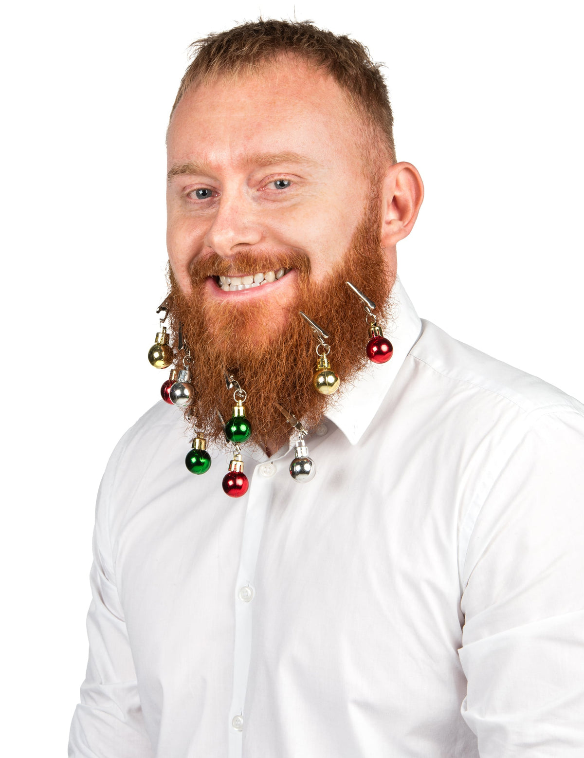 Mise en situation sur la barbe du 9 clips pour barbe ou cheveux boules de Noël