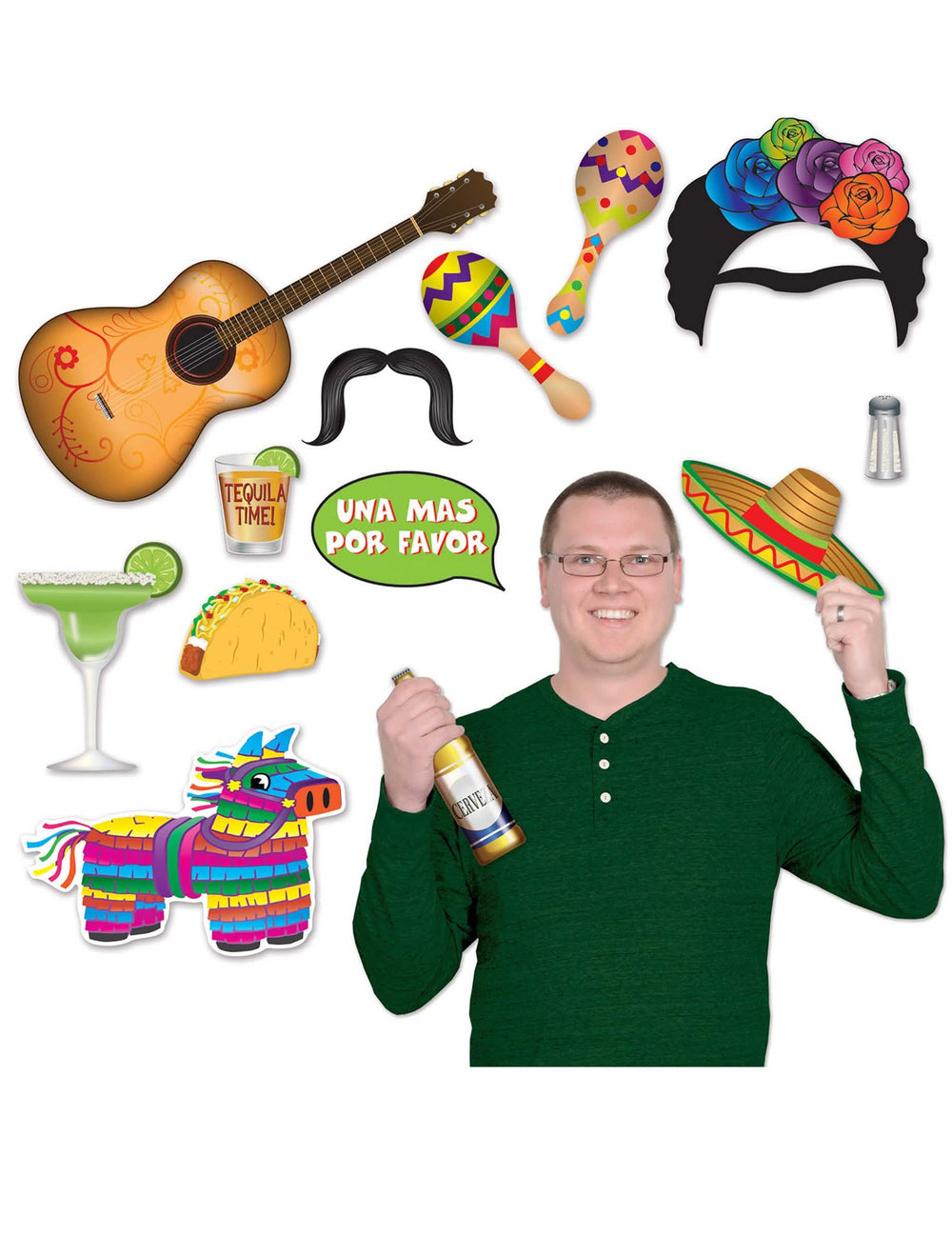 Kit photobooth tema México para adulto 13 peças multicoloridas