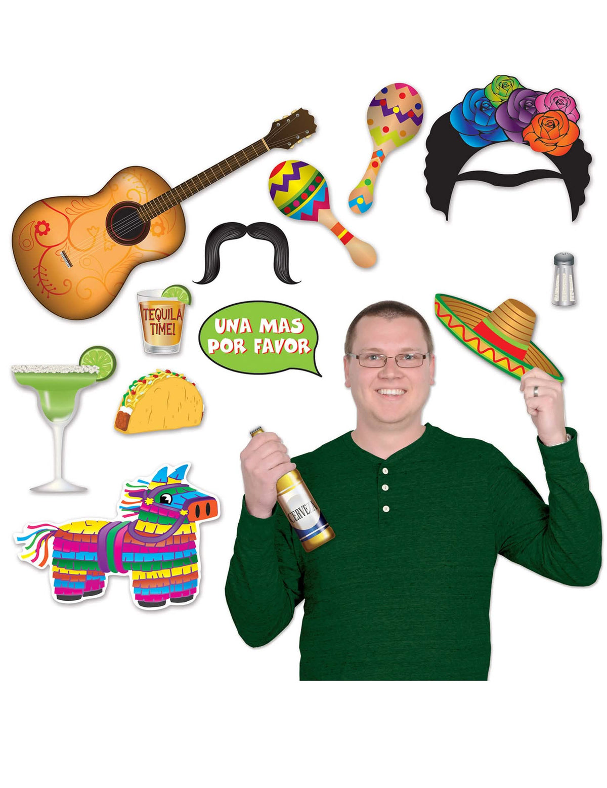 Kit photobooth tema México para adulto 13 peças multicoloridas