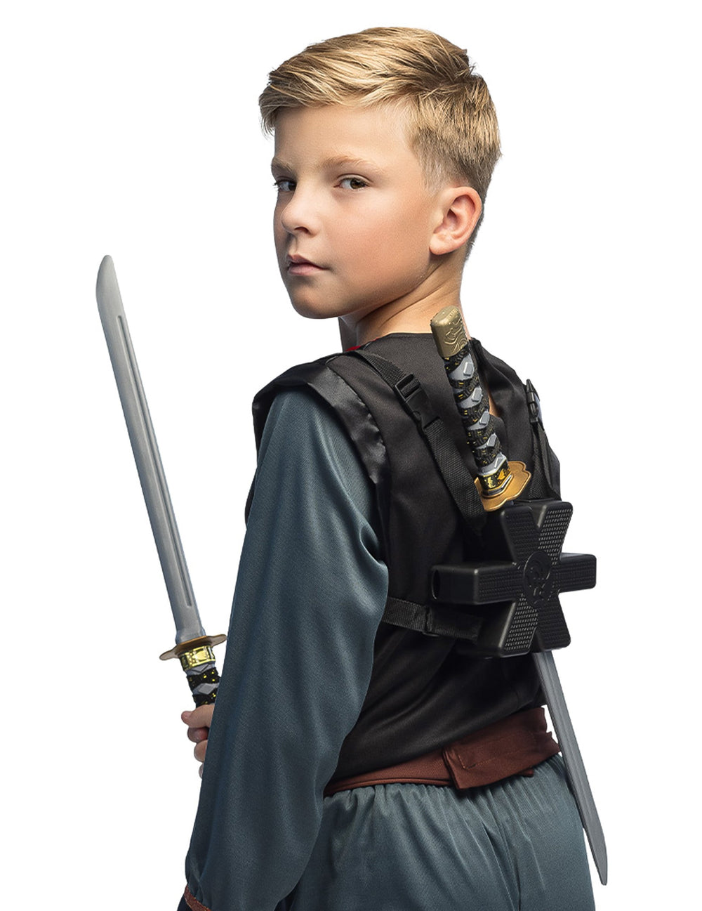 Vue de dos du harnais des accessoires épées samouraï super héros pour enfant