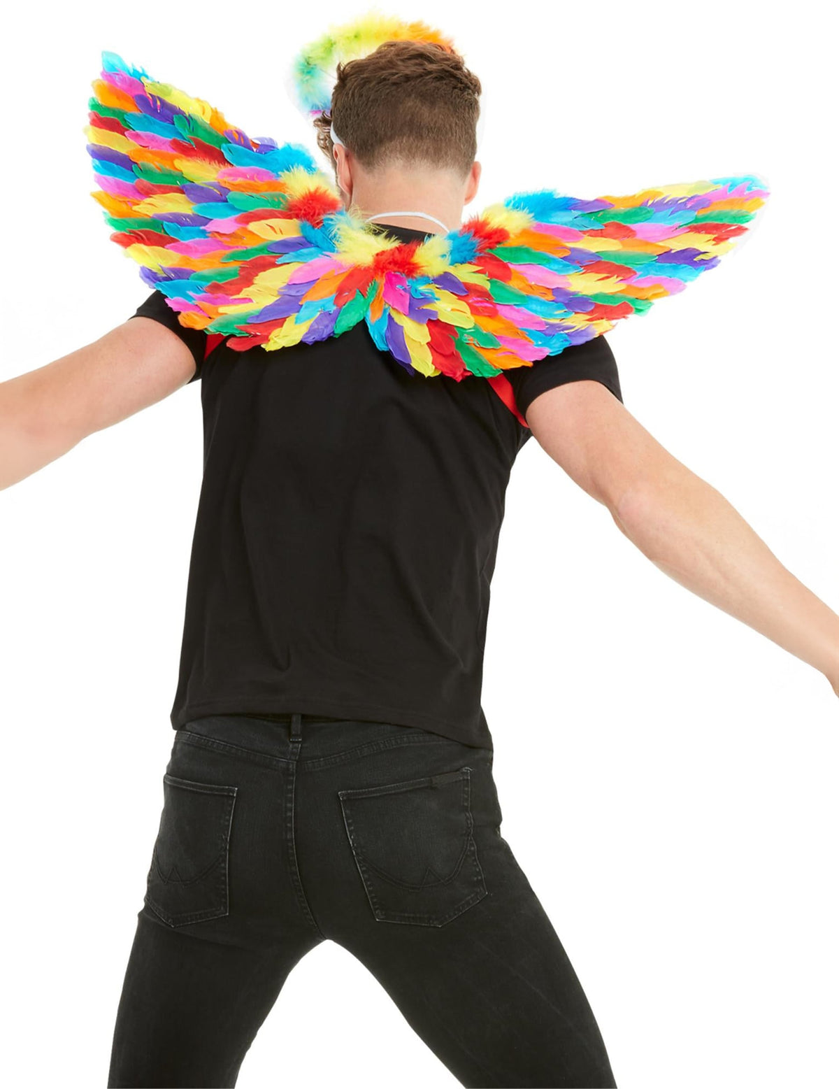 Vue de dos des ailes à plumes arc en ciel