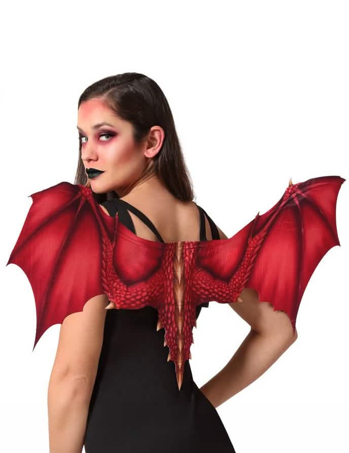 asas de dragão para adulto vermelho com motivos de escamas