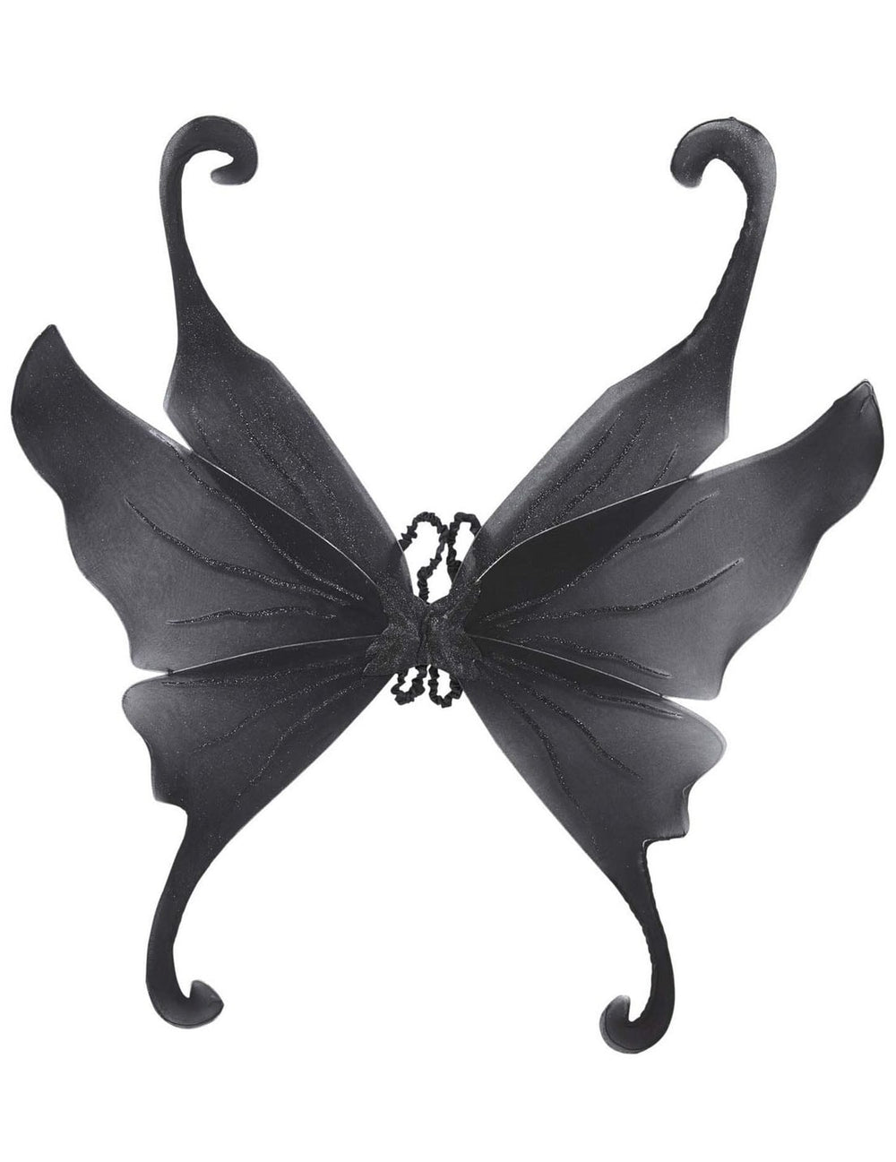 Vue de face des ailes noires à paillettes pour adulte