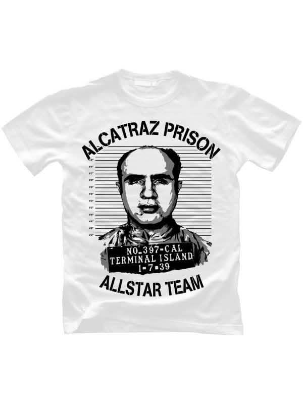 T-shirt Alcatraz Prison Wear Allstar Team para homem branco e preto