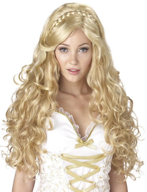 Perruque bouclée déesse pour femme blonde avec tresse