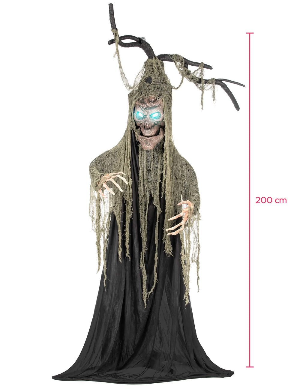 Indicação da altura da Árvore assombrada articulada luminosa e sonora halloween