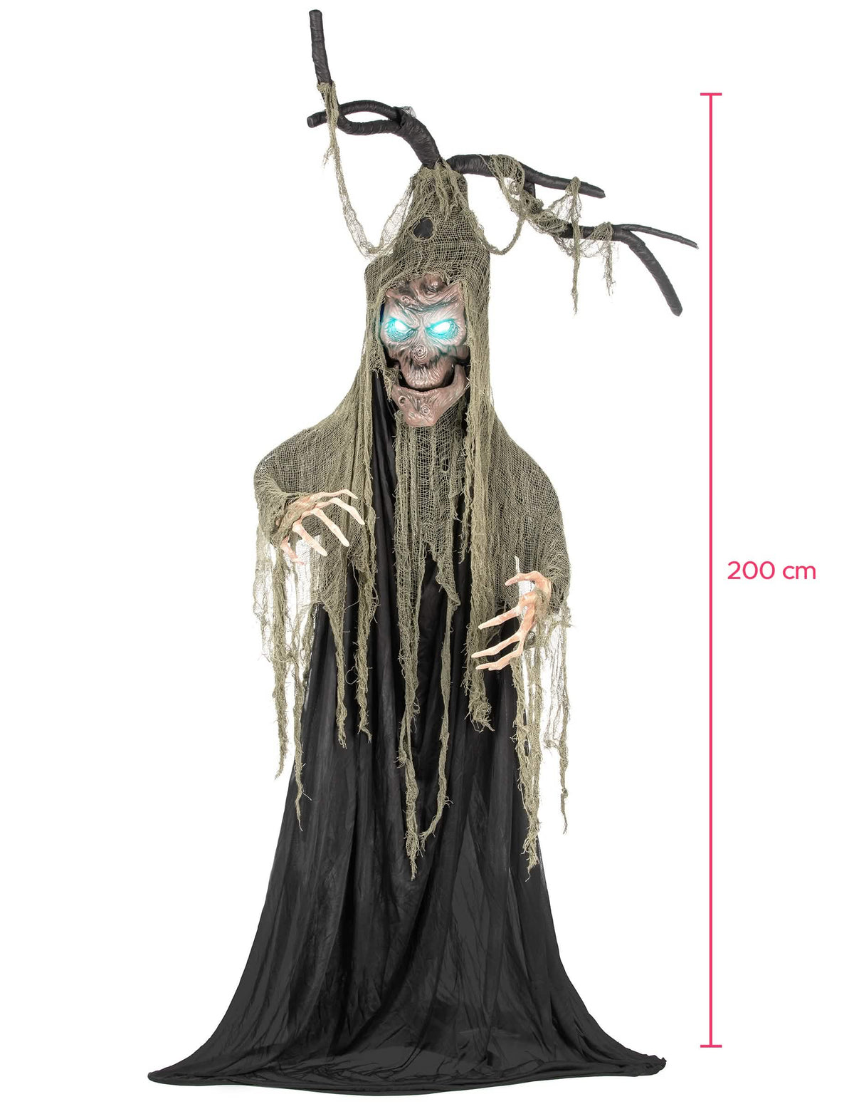 Indicação da altura da Árvore assombrada articulada luminosa e sonora halloween
