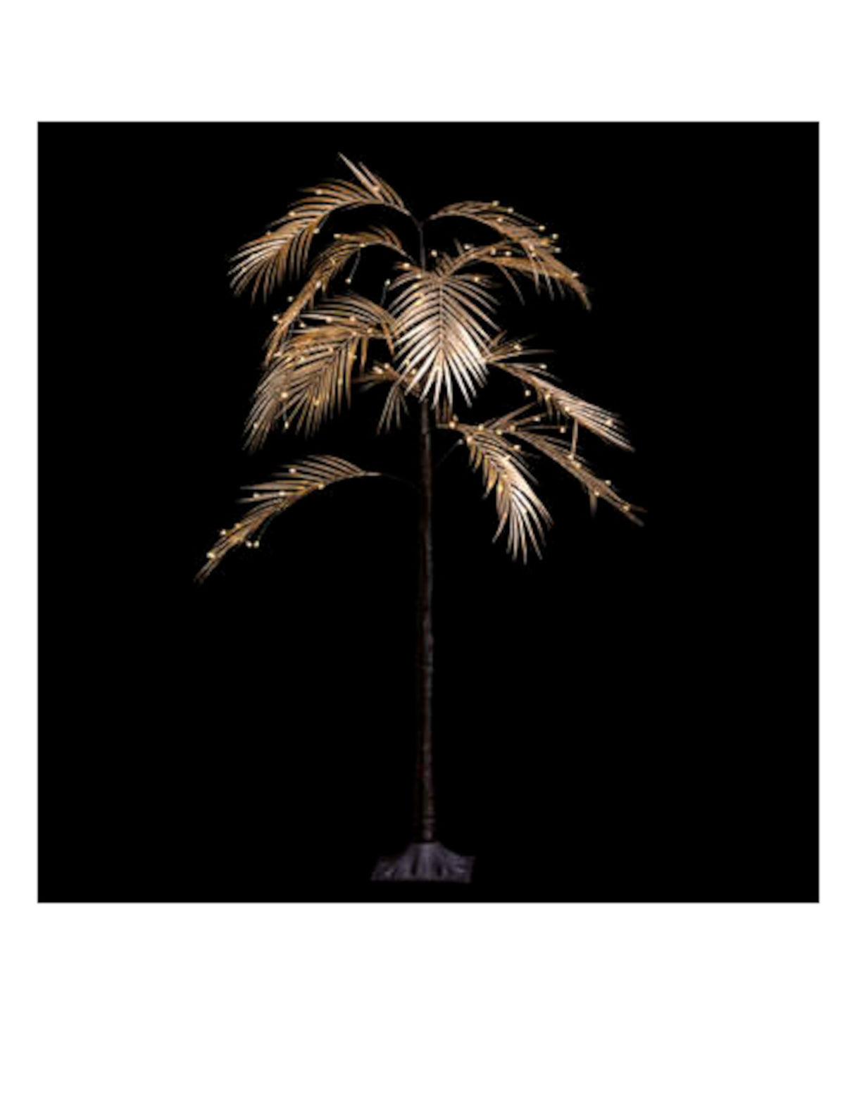 Vue d'ensemble sur fond noir de l'arbre palmier lumineux doré avec 90 led
