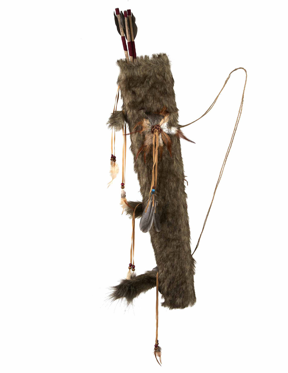 Détail du carquois en fausse fourrure de l'arc avec flèches indien luxe