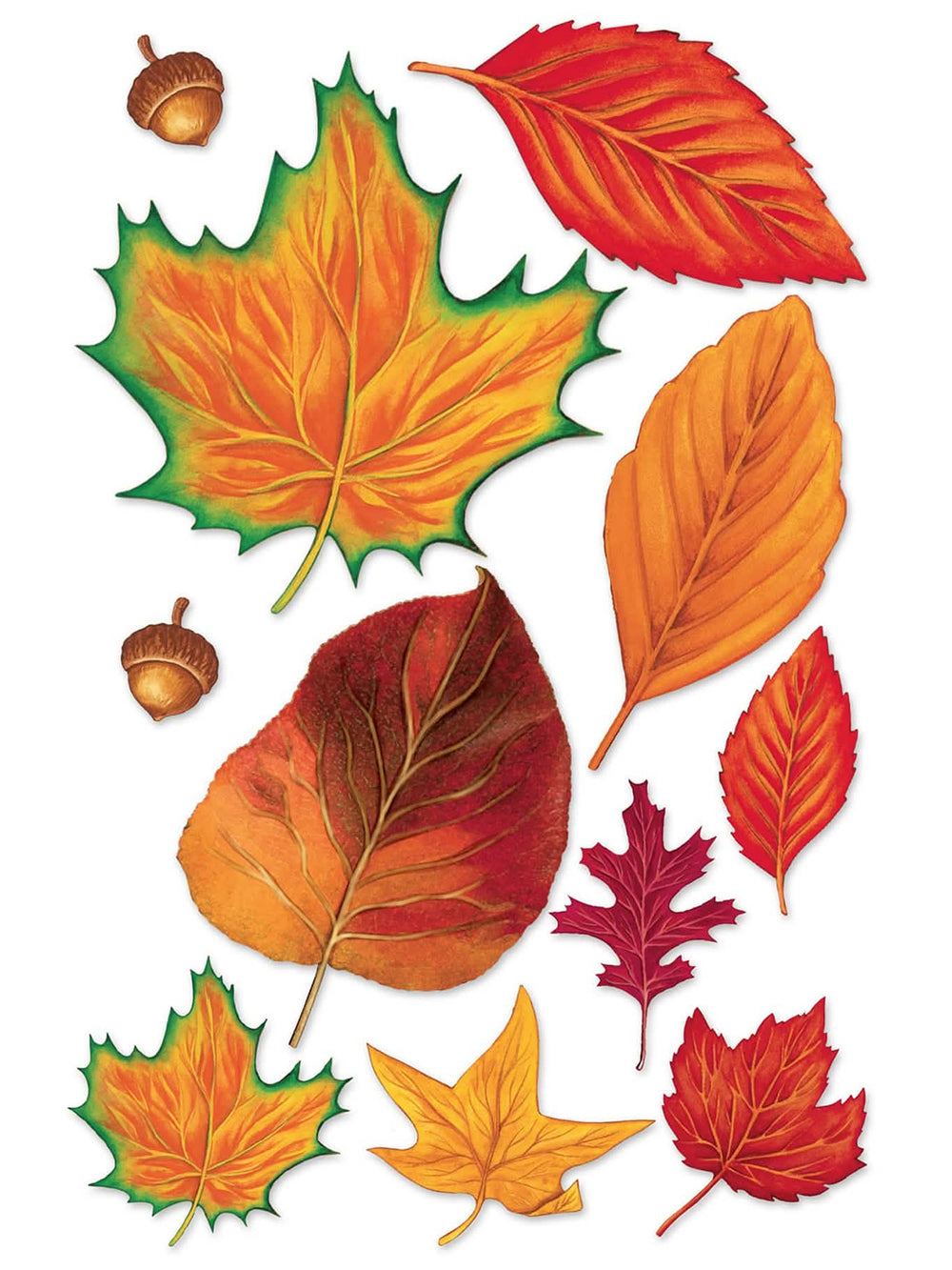 Assortimento de 11 folhas de outono para decoração em cartão nas cores cor de laranja vermelho e amarelo