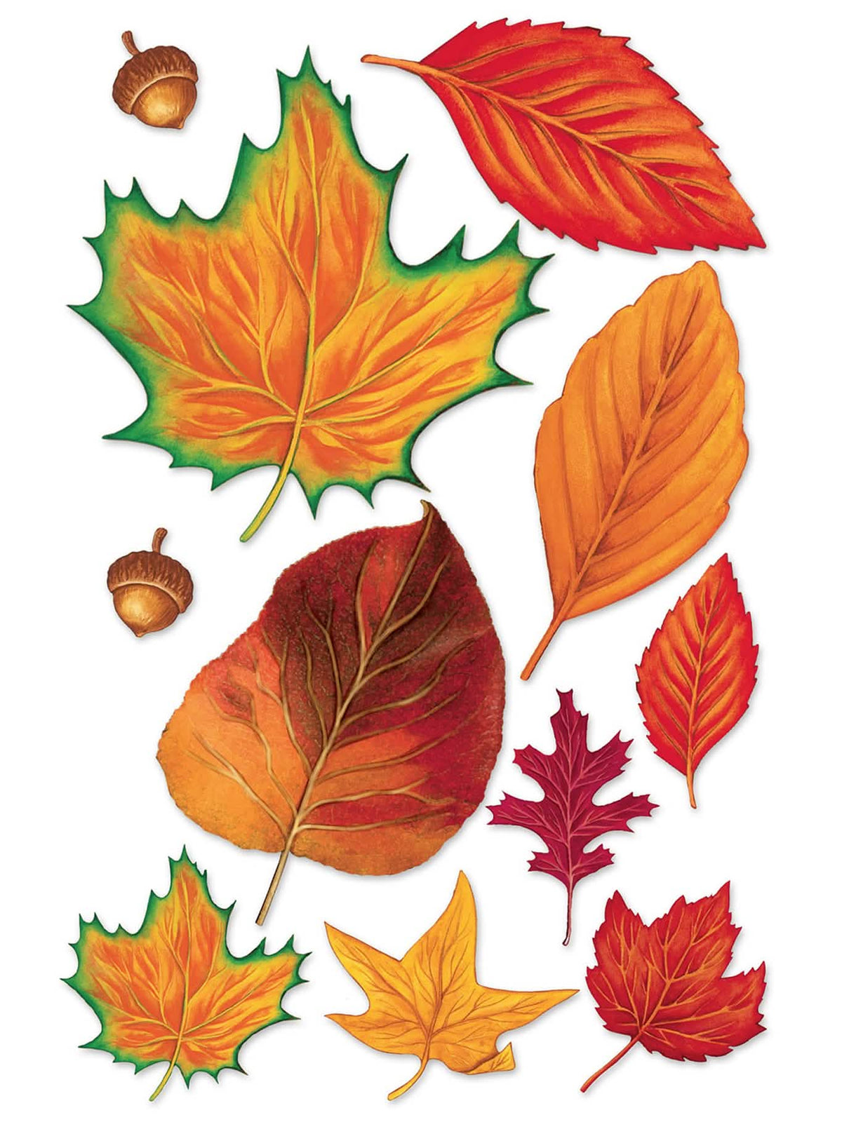 Assortimento de 11 folhas de outono para decoração em cartão nas cores cor de laranja vermelho e amarelo