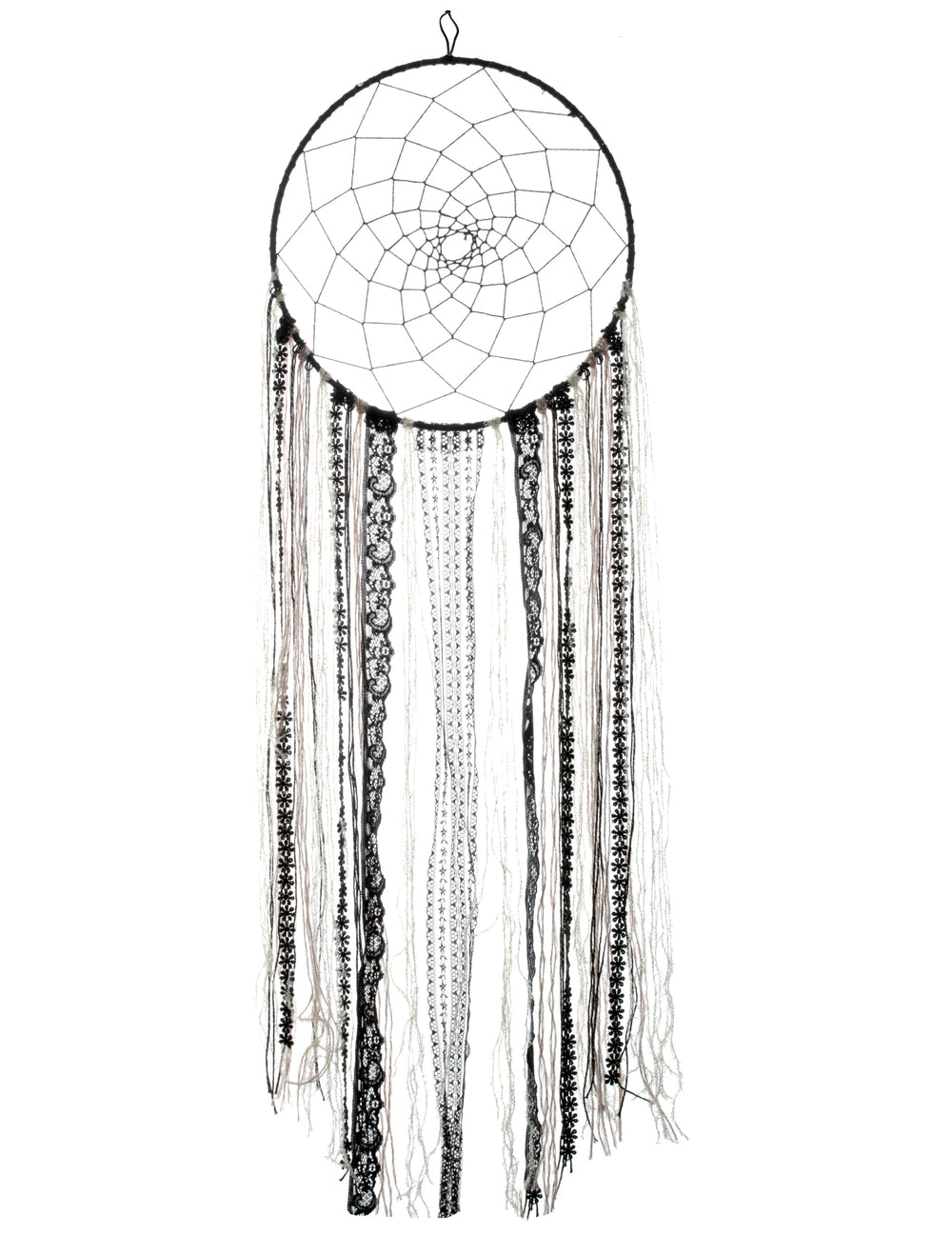 Attrape rêves suspension bohème pour décoration noir avec dentelle