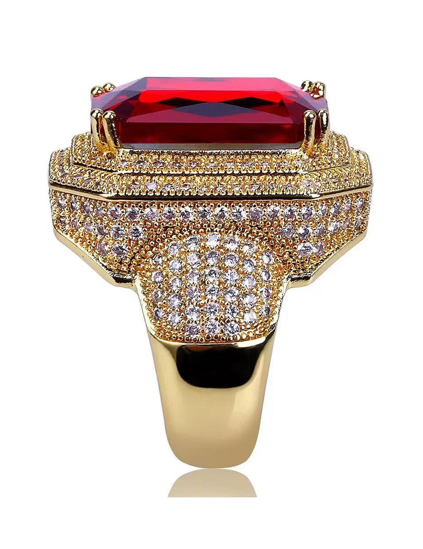 Vue de dos de l'anneau serti de strass de la bague de Saint-Nicolas luxe pour adulte