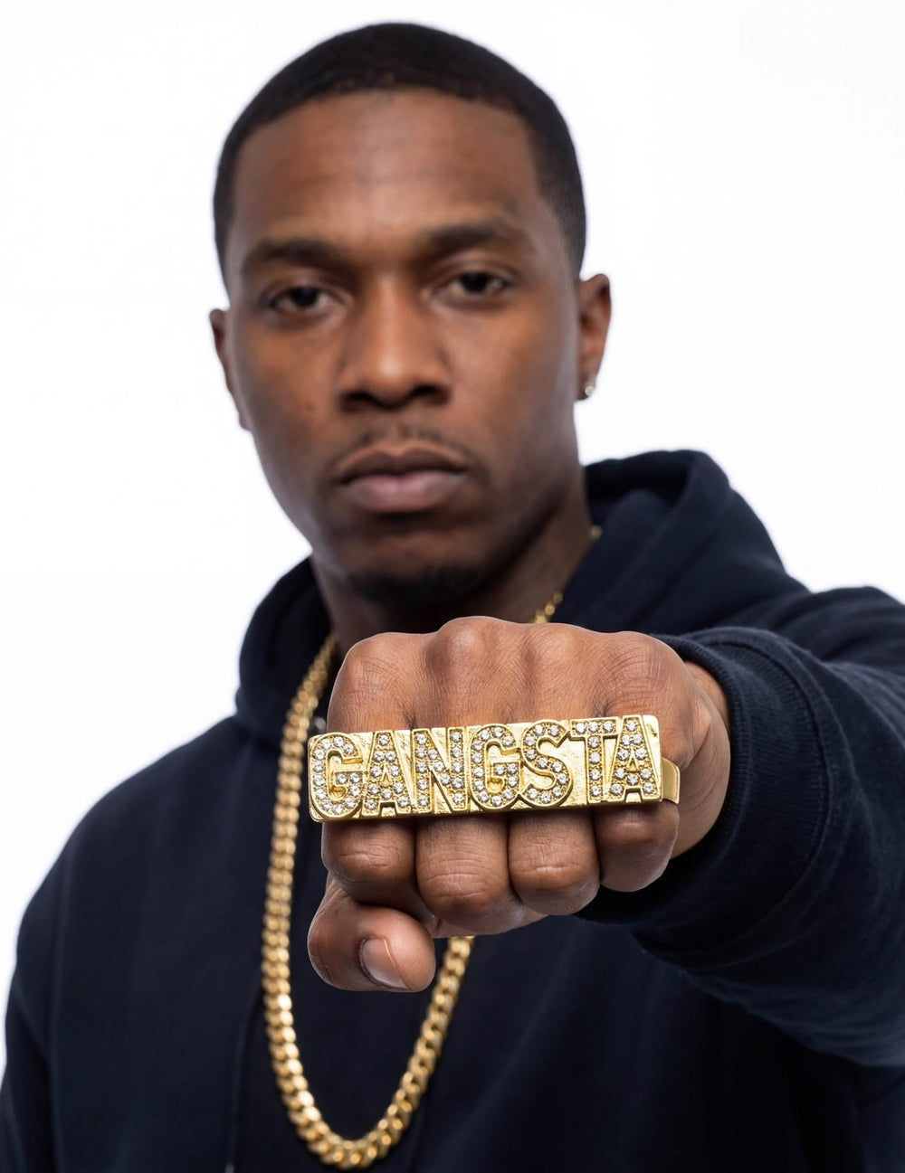 Anel gangsta com strass para adulto dourado