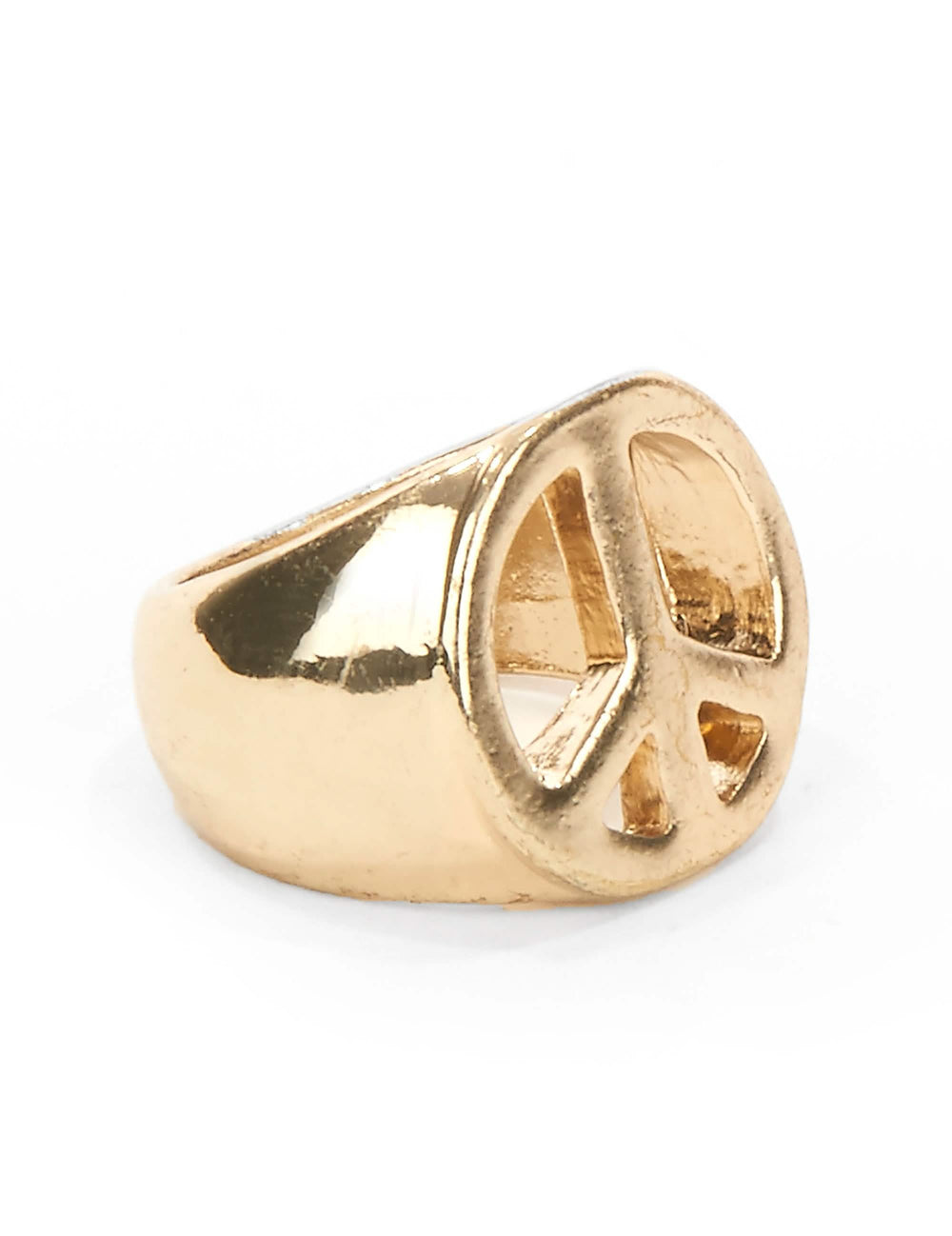 Anel hippie dourado para adulto com símbolo peace and love