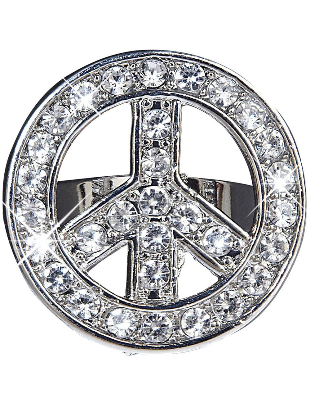 Bague hippie pour adulte argentée avec strass en forme de peace and love