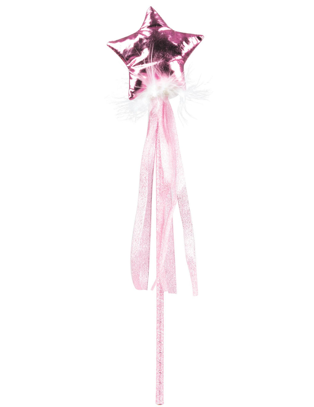 Varinha de fada cor de rosa pastel para menina com fitas e estrela brilhante