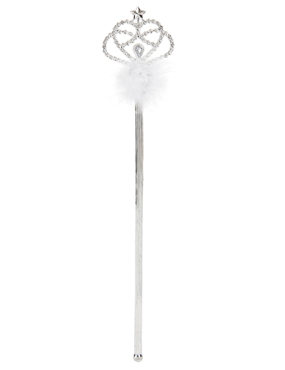 Baguette de princesse pour enfant argentée avec fourrure blanche