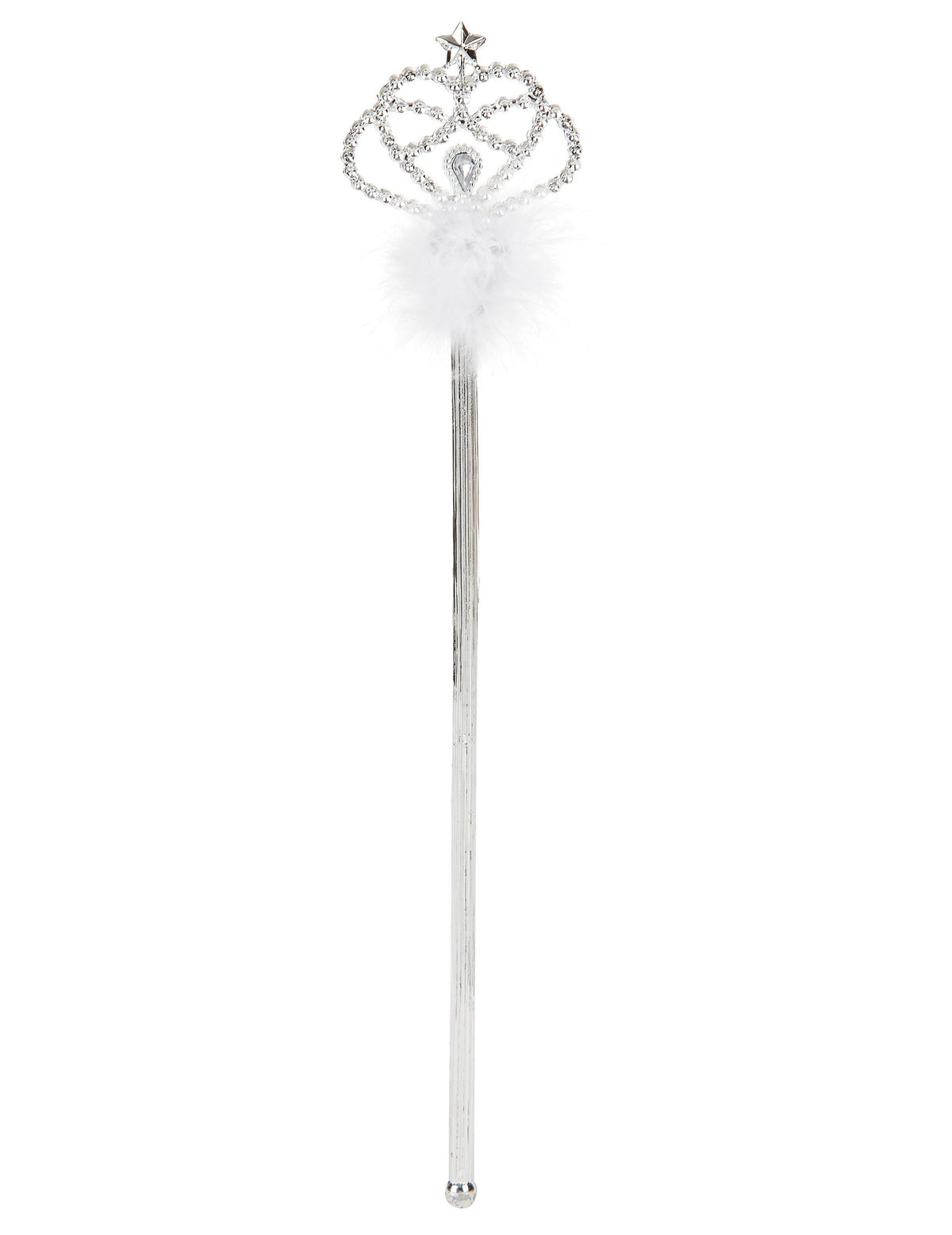 Baguette de princesse pour enfant argentée avec fourrure blanche