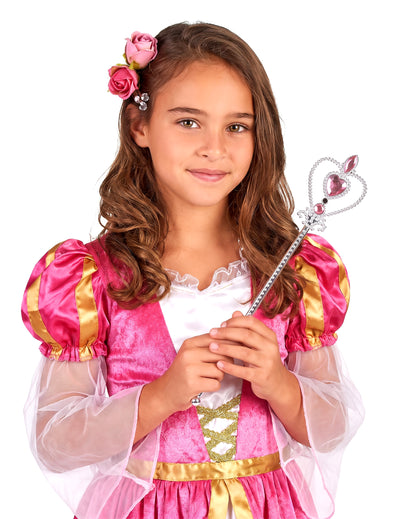 Varinha princesa coração cor-de-rosa prateado adulto e criança