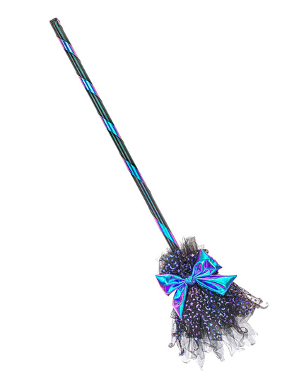 Vassoura de bruxa com laço azul 85 cm