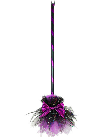 Vassoura de bruxa com laço cor-de-rosa 85 cm
