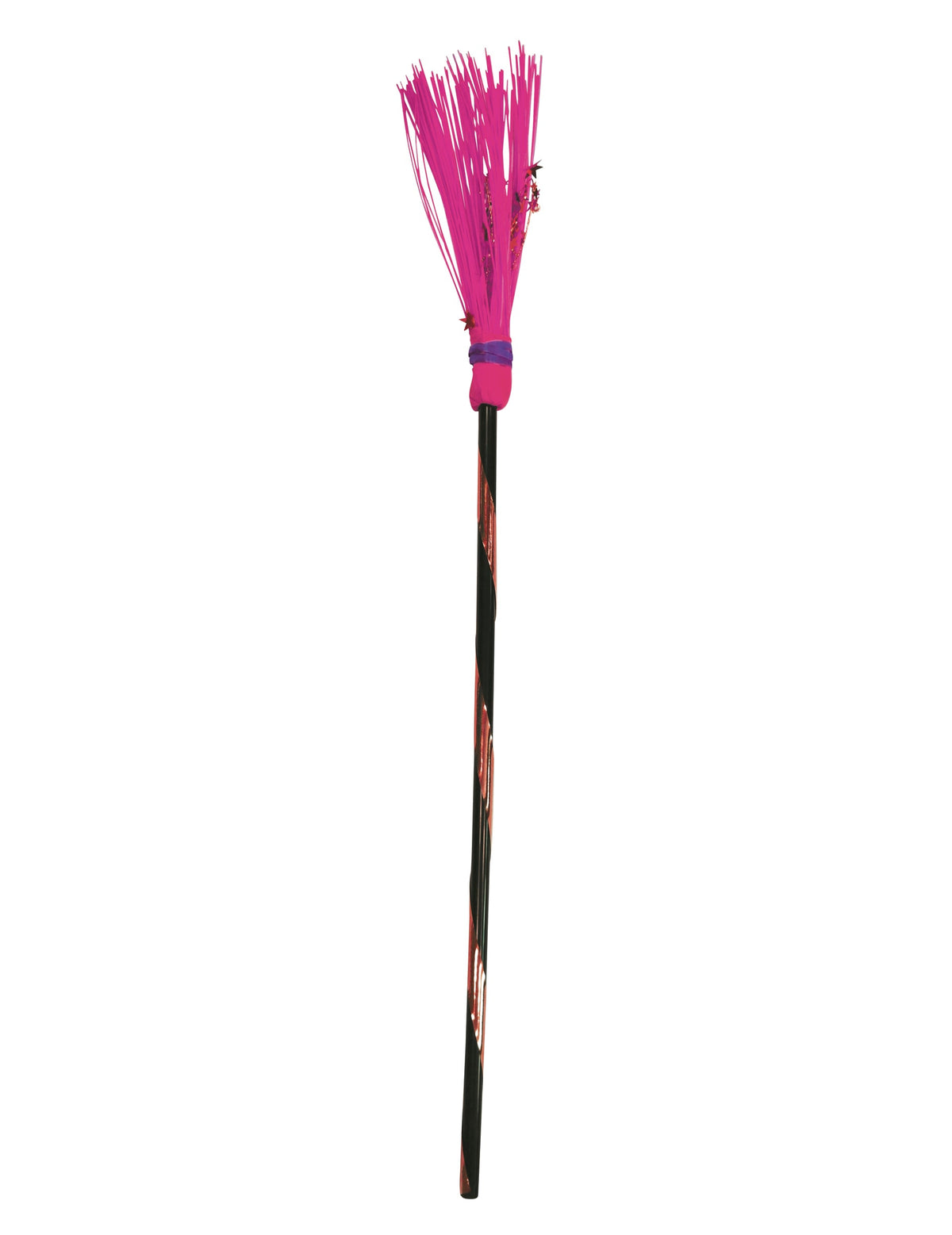 Balai de sorcière pour enfant rose avec petites étoiles et manche noir à rayures