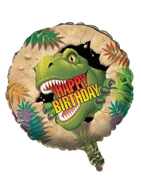 Balão de alumínio aniversário Dinossauros para criança verde com T-Rex e Happy Birthday