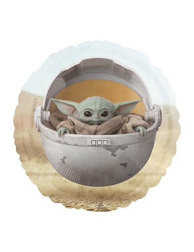 Ballon aluminium bébé Yoda The mandalorian imprimé dans son berceau