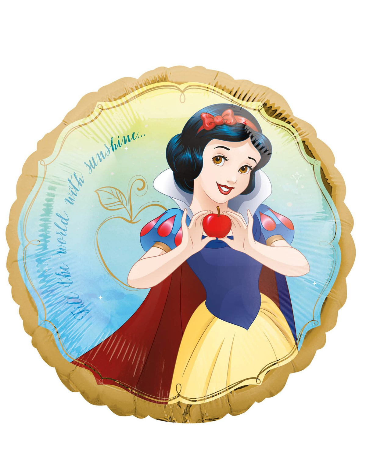 Balão de alumínio Branca de neve Disney dourado e azul com maçã vermelho