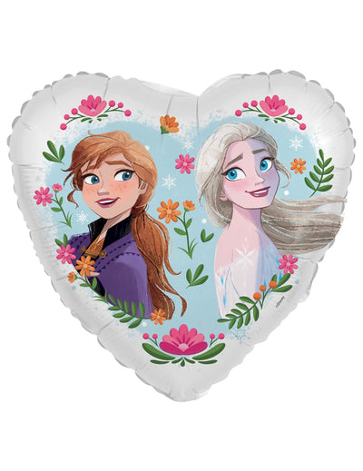 Balão de alumínio Coração Elsa e Anna Frozen branco com motivos florais