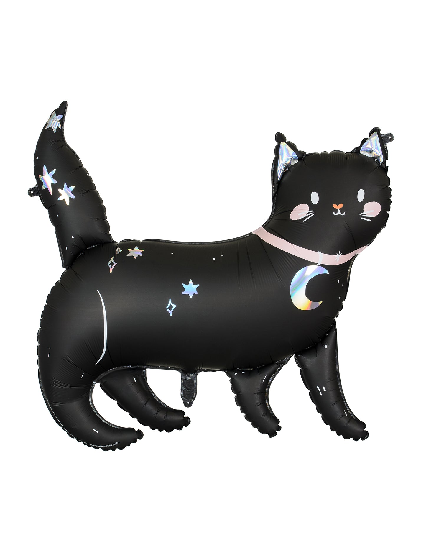 Ballon aluminium chat noir pour Halloween noir avec étoiles et lune holographiques