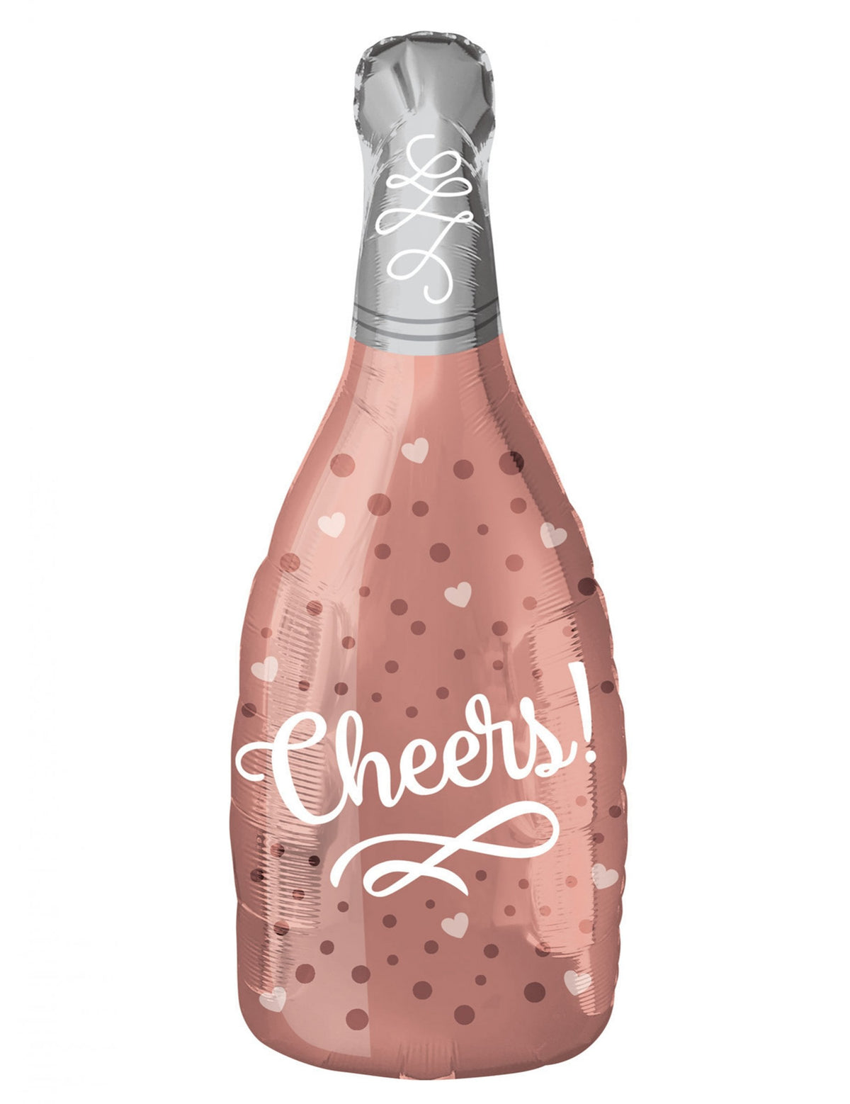 Ballon aluminium champagne cheers pour décoration de fête rosé avec motifs pois et cœurs
