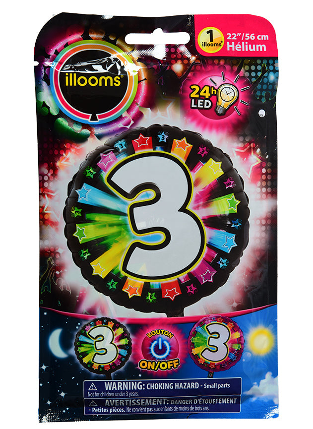 Ballon aluminium chiffre 3 multicolore LED Illooms