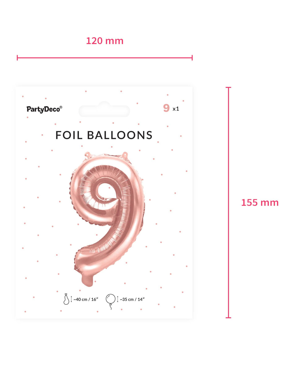 Detalhes da embalagem e dimensões do balão de alumínio número para festa ouro rosa