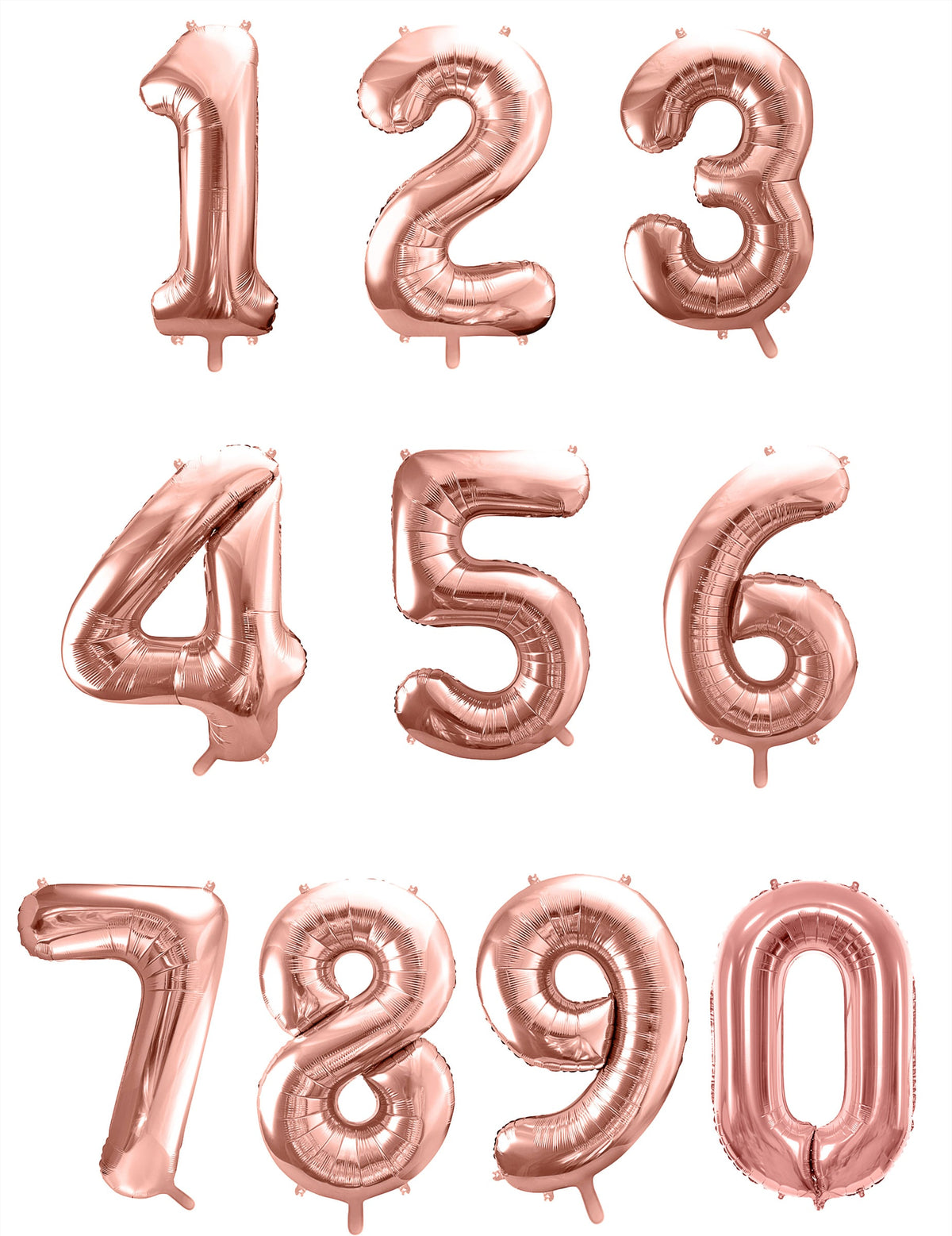 Vue d'ensemble des chiffres de 0 à 9 du ballon aluminium chiffre pour fête