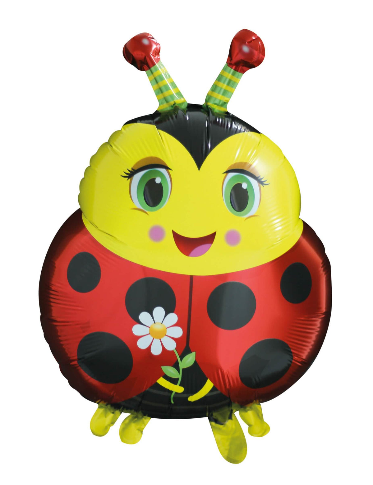 Balão de alumínio joaninha para aniversário vermelho e amarelo com flor