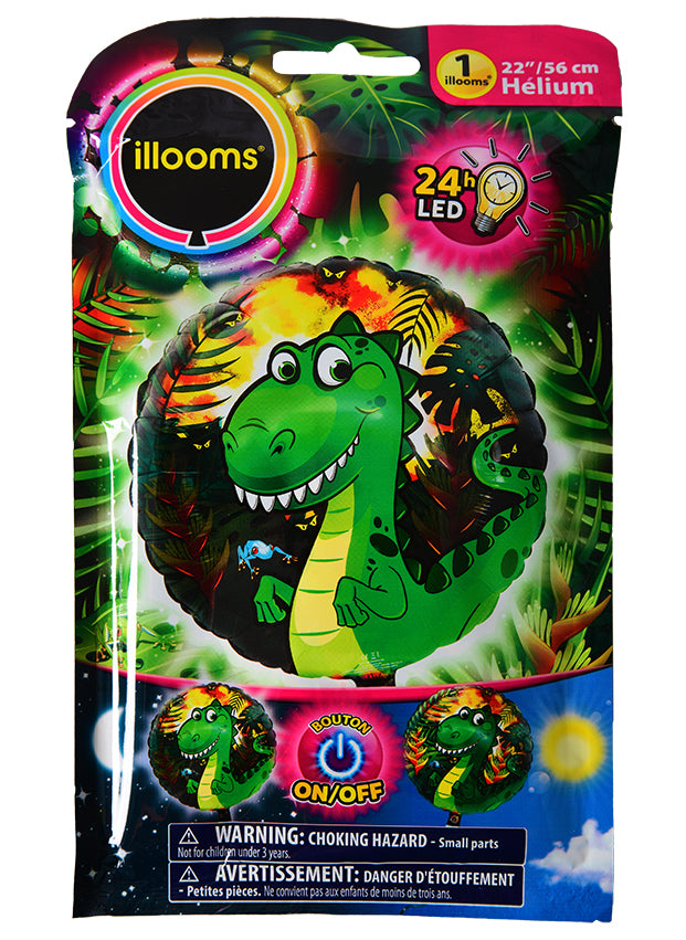 Ballon aluminium LED dinosaure pour enfant vert à motif jungle