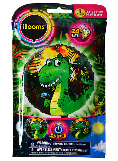 Ballon aluminium LED dinosaure pour enfant vert à motif jungle