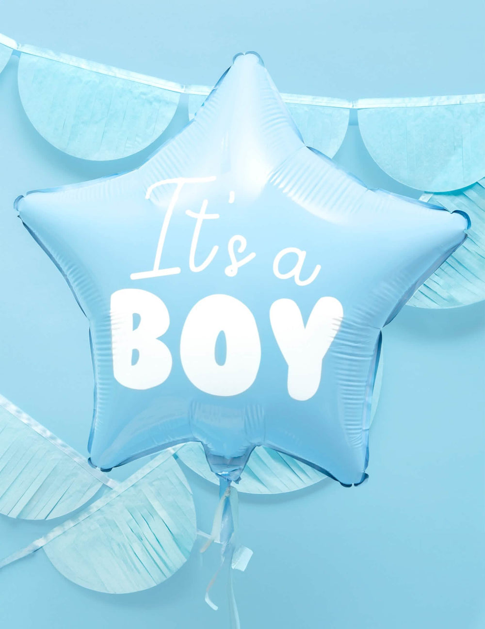 Plano aproximado do balão de alumínio estrela it's a boy para baby shower azul