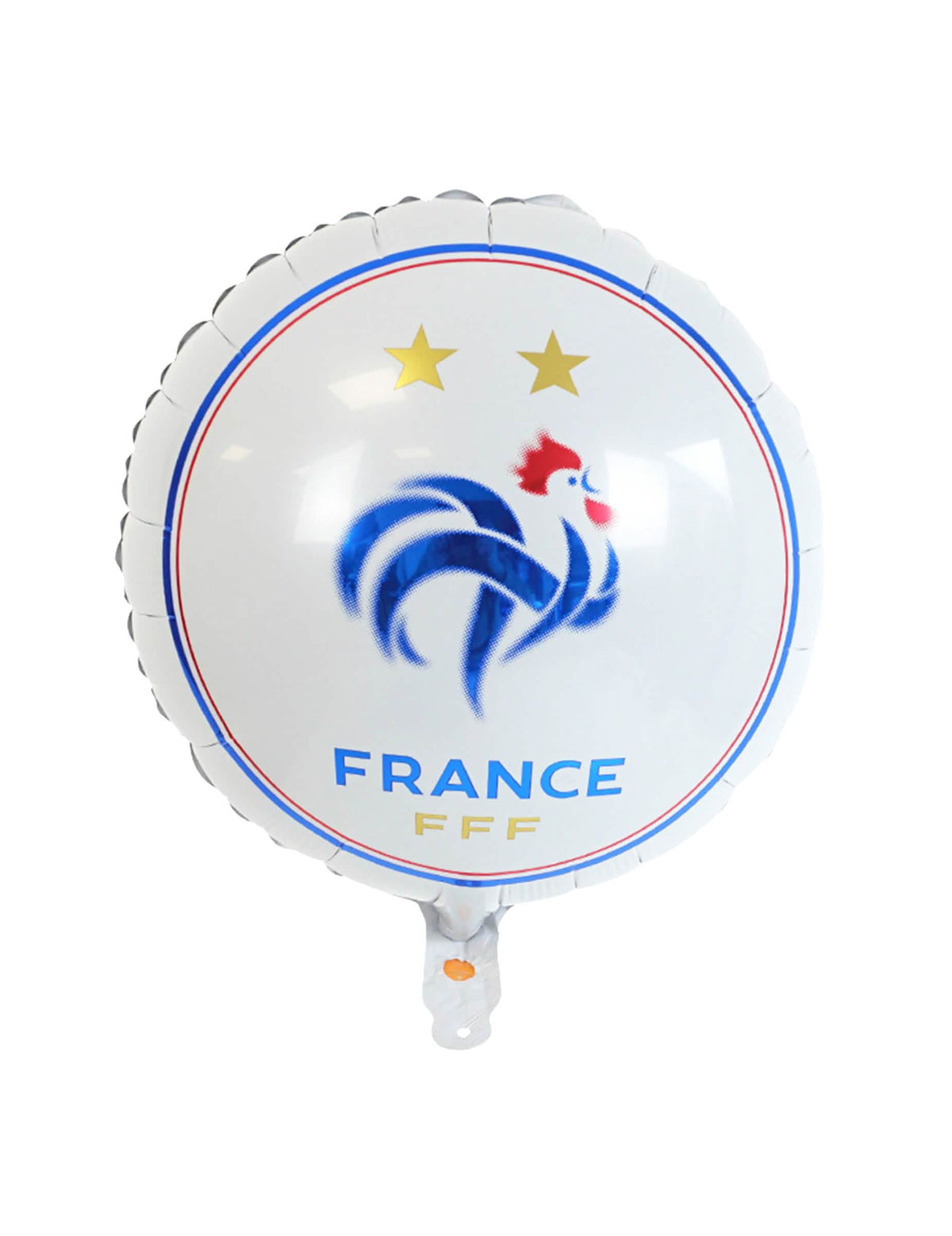 Ballon aluminium FFF rond blanc avec logo coq bleu et deux étoiles dorées